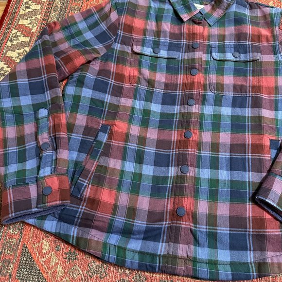 L.L. Bean Fleece Line Plaid Sweater Jacket Collar Purple Cotton Size Medium MP - Picture 2 of 7